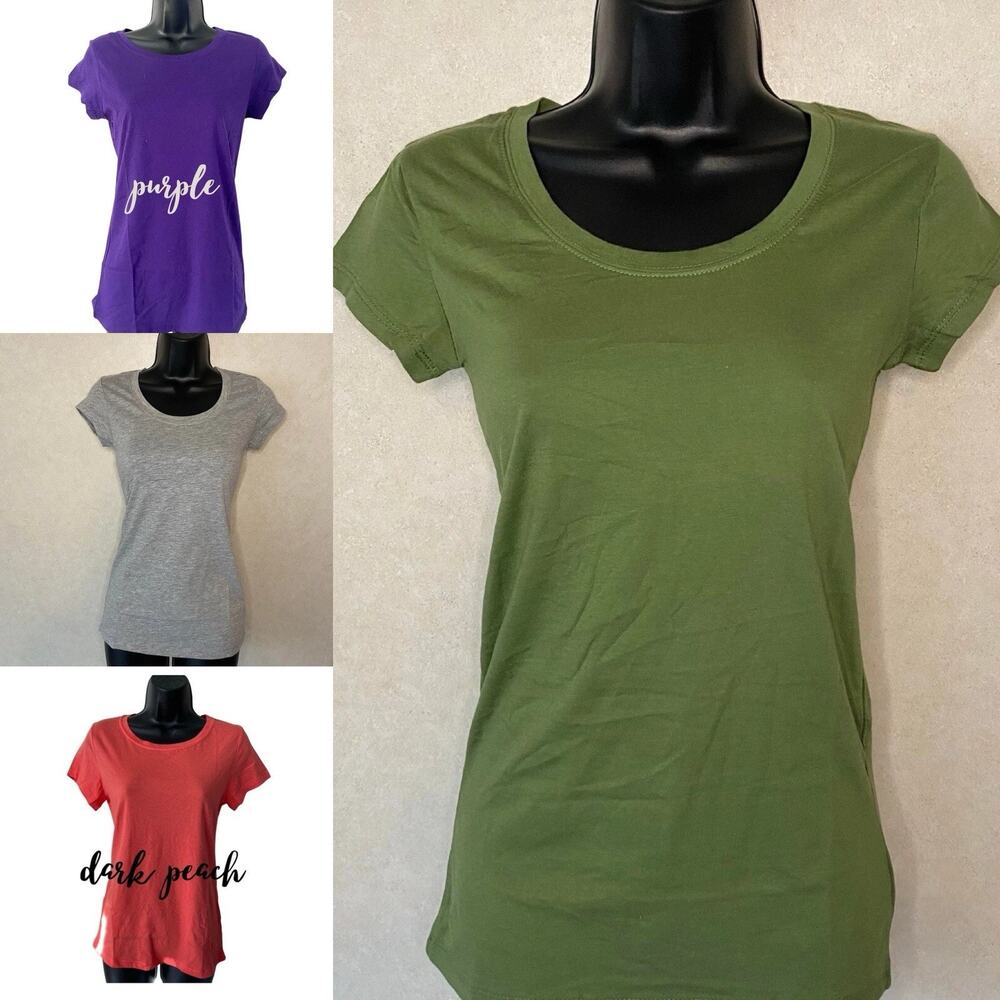 4-pcs ACTIVE BASIC Women's Round Neck Short Sleeve Tee Basic Top T-shirt, LARGE